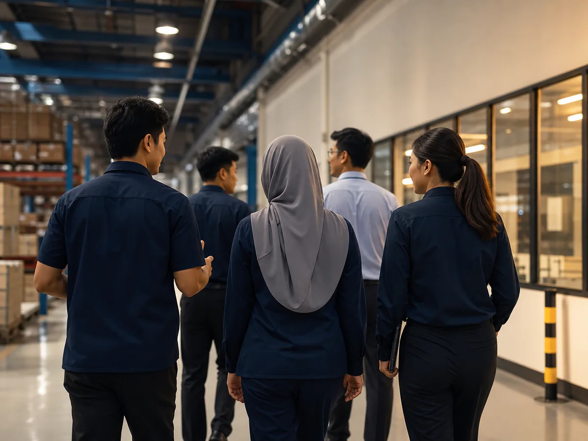Talasco Dagang operations team walking through a warehouse